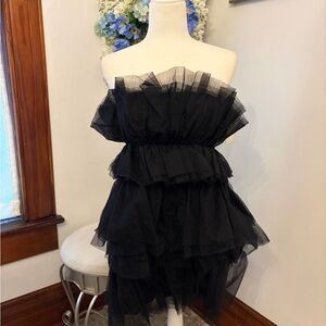 Elegant Black Ruffled Mini Dress